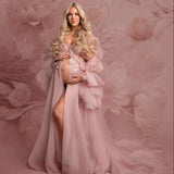 MQTIME  -  Light Pink Maternity Robe for Babyshower Illusion Sweetheart Lace Appliques Prom Gown for Pregnant Women Customized Photoshoot