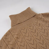 MQTIME  -  Retro Autumn Solid Knitted Hollow Sweater Women Turtleneck Full Batwing Sleeve Loose Casual Versatile Street Pullovers