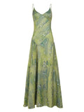 MQTIME  -  Temperament V Neck Spaghetti Strap Sleeveless Low Waist Vintage Vacation Long Women's Dress