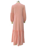MQTIME  -  Casual Ladies V-Neck Long Dress Fashion Solid Color Puff Sleeve Loose Summer A-line Long Sleeve Beach Sundress