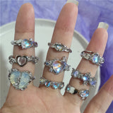 Mqtime Kpop 90s Grunge Aesthetic Irregular Liquid Metal Heart Moonstone Open Ring For Women Luxury Vintage Jewelry EMO Y2K Accessories