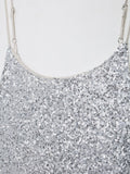  MQTIME  - Silvery Sequin Fashion Long Dress Women's Backless Slim High Waist Patchwork Elegant Party Dress Female Glitter Maxi Dress