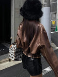 MQTIME  -  Vintage Patchwork PU Leather Women Coat Zipper O Neck Lady Jacket 2024 Full Sleeve Fashion Autumn Winter Pocket Female Overcoat