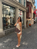 MQTIME  -  Retro Striped Halter Cami Top Women Sexy Sleeveless Ring Detail Asymmetric Hem Casual Beach Blouse Summer Holiday Party Wear