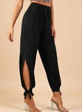 MQTIME  -  Women Trousers Spring Retro Fashion Commuting Black High Waist Drawstring with Split Straps Leg Binding Casual Pants for Women