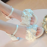 MQTIME  -  Pink Mary Jane Platform Sandals Bow Lace Cutecore Shoes Lolita Mary Jane Shoes White Lolita Shoes Women's Footwear Trend