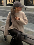 Mqtime Round Neck Loose Knitted Sweater Women Solid Color Long Sleeved Warm Pullover Autumn Winter Fashion Female Street Jumper