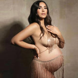 MQTIME  -  Sexy Luxury Maternity Photography Props Dresses Shiny Body Chain Rhinestone Tassel Skirt Photography Studio Accessories