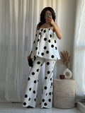 MQTIME  -  Sexy Polka Dot Women's Top Pants Sets Off Shoulder Backless Tube Top High Waist Straight Pant Female Suit Summer Lady Outfits