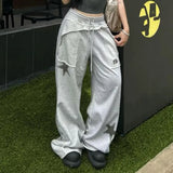 MQTIME  -  Street style printed loose casual pants with spicy girl segmentation design, drawstring elastic waistband slimming sweatpants