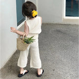 MQTIME  -  Girl's Clothing Sets Summer Korean Thin Knitted Girl Set Children Hollow Breathable Vest + Wide Leg Pants Two-piece Suit