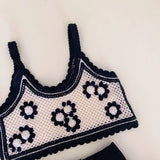 MQTIME  -  Fashion Baby Girl Knitted Clothes Set Strap Flower Vest+Shorts 2PCS Infant Toddler Child Summer Crop Top Clothing Suit 1-12Y