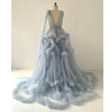 MQTIME  -  Blue Tulle Maternity Dress for Photo Shoot/Plus Size Maternity Gown/Baby Shower Dress/Photography Dress