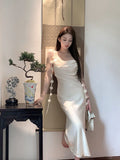 MQTIME  -  Summer Temperament Luxury White Suspender Dress Women Sleeveless Sexy Solid Tassel Slim Fit A Line Vestidos New Fashion