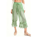 MQTIME  -  Women Ruffle Long Bloomers Y2K Sheer Ruffle Lace Patchwork Drawstring Pettipants Cropped Flare Slips Pants Streetwear