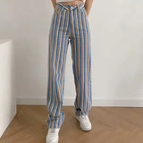 MQTIME  -  Summer Fashion Women's Pants Women's Clothing e girl aesthetic Color Striped Straight High Waist Casual Pants Streetwear Women