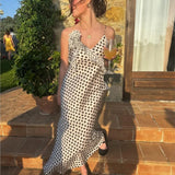 MQTIME  -  Women's Polka Dot Layered Decorative Satin Sleeveless Suspender Dress Ruffle Slim Chic Party Dress Fashion Female Clothing 2025