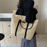 MQTIME  -  Summer Woven Straw Tote Bag Casual Beach Vacation Women Shoulder Bags Large Capacity Female Handbags Solid Color