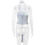 MQTIME  -  Female Summer Sleeveless Hanging Neck Pleated Vest Sexy Bandage Tops Y2k Hot Girls High Street Party Camis Womens Tanks