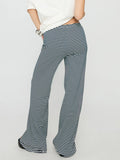 MQTIME  -  Ladies Striped Flare Trousers with Elastic Waistband Stylish Straight Leg Bell Bottom Pants for Casual Wear Long and