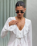 MQTIME  -  Elegant French Style Ruffle Chiffon Blouses Woman's Fashion Deep V Neck Long Sleeve Slim Tops Summer Beach Party Wear
