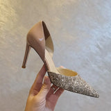 MQTIME  -  New Hollow Sequin Color Blocked High Heels Pointed Bridesmaids Work Wedding Shoes for Women