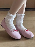MQTIME  -  High-Quality Soft Leather Ballet Flats Women Bow Tie Detail Round-Toe Slip-On Loafers Comfortable Soft Soles Suede Casual Shoes