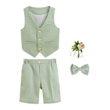 MQTIME  -  Children Boy Summer Cool Green Suit Kids Boys Vest Shirt Shorts Bowtie Ceremony Costume Formal Boys Breathable Slim Wedding Suit