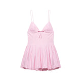 MQTIME  -  Fashion Sexy V-neck Stripe Pink Bow Short Dress 2025 New Sleeveless Slim Sweet Chi Slip Dress Streetwear Y2K Woman Clothing