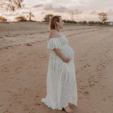 MQTIME  -  Embroidery Cotton Boho Maternity Photography Dress Two Piece Pregnancy Photo Shoot Outfit Baby Shower Dress Set