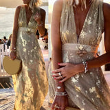 MQTIME  -  Summer New Party Dress Hem Soft Ankle-Length Elegant Bronzing Applique Casual Vest Gown Beach Dresses Female Clothing