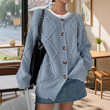 MQTIME  -  Autumn Winter Hot Sale Long Sleeve Wear Solid Color Quilted Sweater Loose Jacket Round Neck Wool Cardigan Women