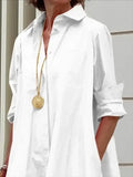 MQTIME  -  Female Fashion Black White Color Lapel Shirts Dress New Spring Summer Long Sleeves Loose Casual Daily Midi Dresses