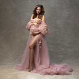  MQTIME  -  Dreamlike Pink Floral Maternity Dress Photoshoot Blush Tulle Blooms платье для беременных Maternity Dresses
