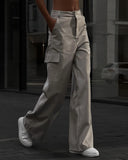  MQTIME  -  Autumn Women's Elastic Waist Low Waist Wide Leg Cargo Trousers Straight Khaki Long Casual Pants Female Fashion Streetwear Capris