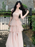 MQTIME  -  Korean Style Square Collar Long Dress Women Princess Style Sweet Elegant Fairy Dress Female Fashion Summer Casual Party Dress