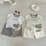  MQTIME  -  Boys' Suit Spring and Summer New Children's Wear Korean Boy Baby Fashion Cartoon Vest Shorts Two-piece Set Simple