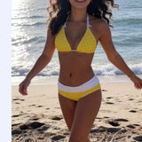 MQTIME  -  Women's 2 Piece Bikinis Set Fashion Y2k Printed Tied Halter Neck Swimsuit with Bow Shorts Boxers Summer Bathing Suit