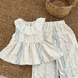 MQTIME  -  New Summer Korean Style Children Clothes Suit Sleeveless Cotton Flower Printed Shirt+Pants Baby Girls Clothing Set