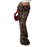  MQTIME  -  Women's Leopard Maxi Skirt Mesh See Through Low Waist Y2K Bodycon Skirts Leopard XL