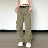 MQTIME - Zipper Pockets High Waist Solid Y2K Streetwear Wide Leg Women'S Cargo Pants Casual Daily Vacation Wholesale Clothing