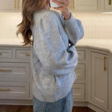 MQTIME  -  Women Autumn Knit Cardigans with Pockets Casual Button Up O Neck Long Sleeve Knitwear Vintage Loose Fit Sweater Coats Winter