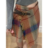 MQTIME  -  Autumn New Women Wool Mini Skirt Fashion Vintage Plaid High Waist A Line Skirt 2000s Aesthetic Maillard Streetwear Y2k Jupe T929