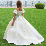 MQTIME  -  Luxury White Girl Dress 3D Flowers Satin Princess Dubai Kids Wedding Birthday Communion Party Elegant Gown 2024 J295