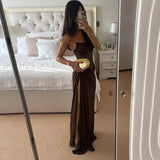MQTIME  -  Sexy One Shoulder Lace See Through Maxi Dress Women Gown Fashion Off-shoulder Sleeveless Backless Club Long Dresses 2025 Chic
