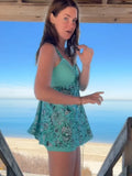 MQTIME  -  Sexy Bohemian Bikini Mint Green Print Cami Dress Chic Spaghetti Strap A-line Beach Swimwear Lady Summer Vacation Party Outfit