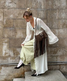 MQTIME  -  New Fashion Flounced Edge V-Neck Long Dress For Women Solid See-Through Lacing High Waist Dress Beach Style Female Maxi Dress