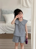  MQTIME  -  New Summer Baby Girls Striped Sets Peter Pan Collar Tops Shorts 2pcs Korean Style Toddlers Kids Chic Outfits