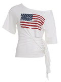 MQTIME  -  American Streetwear Y2k Hollow Out Sexy Skew Collar Short Sleeve Loose Women's T-shirts