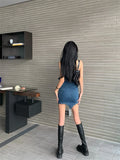 MQTIME  -  Tight Tube Top Hem Irregular Denim Slim Sexy Hip Dress Korean Style Fashion Streetwear Female Clothes